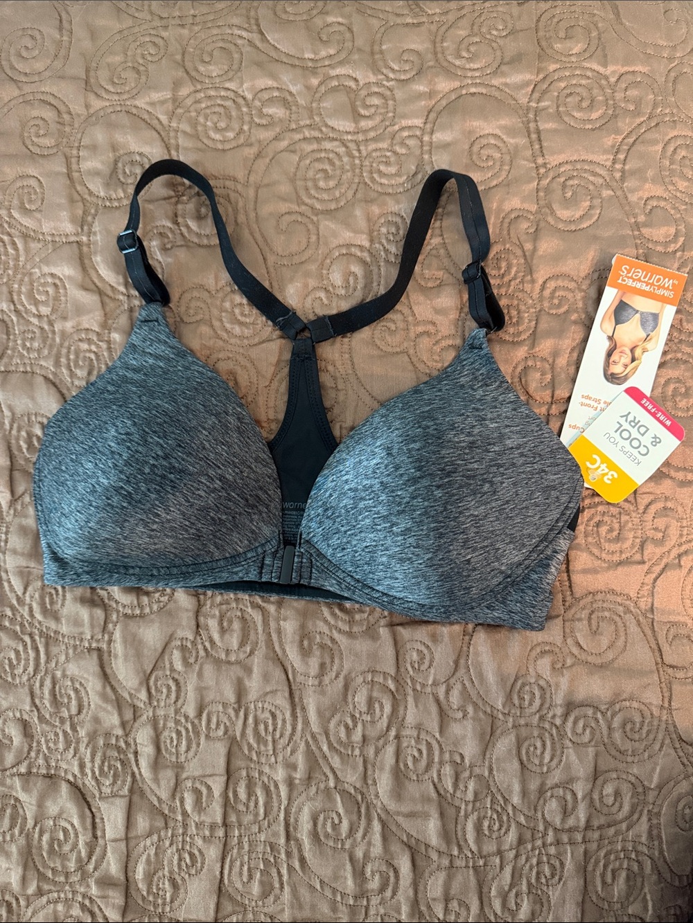 Warner's Grey Racerback Sports Bra - Heathered Charcoal